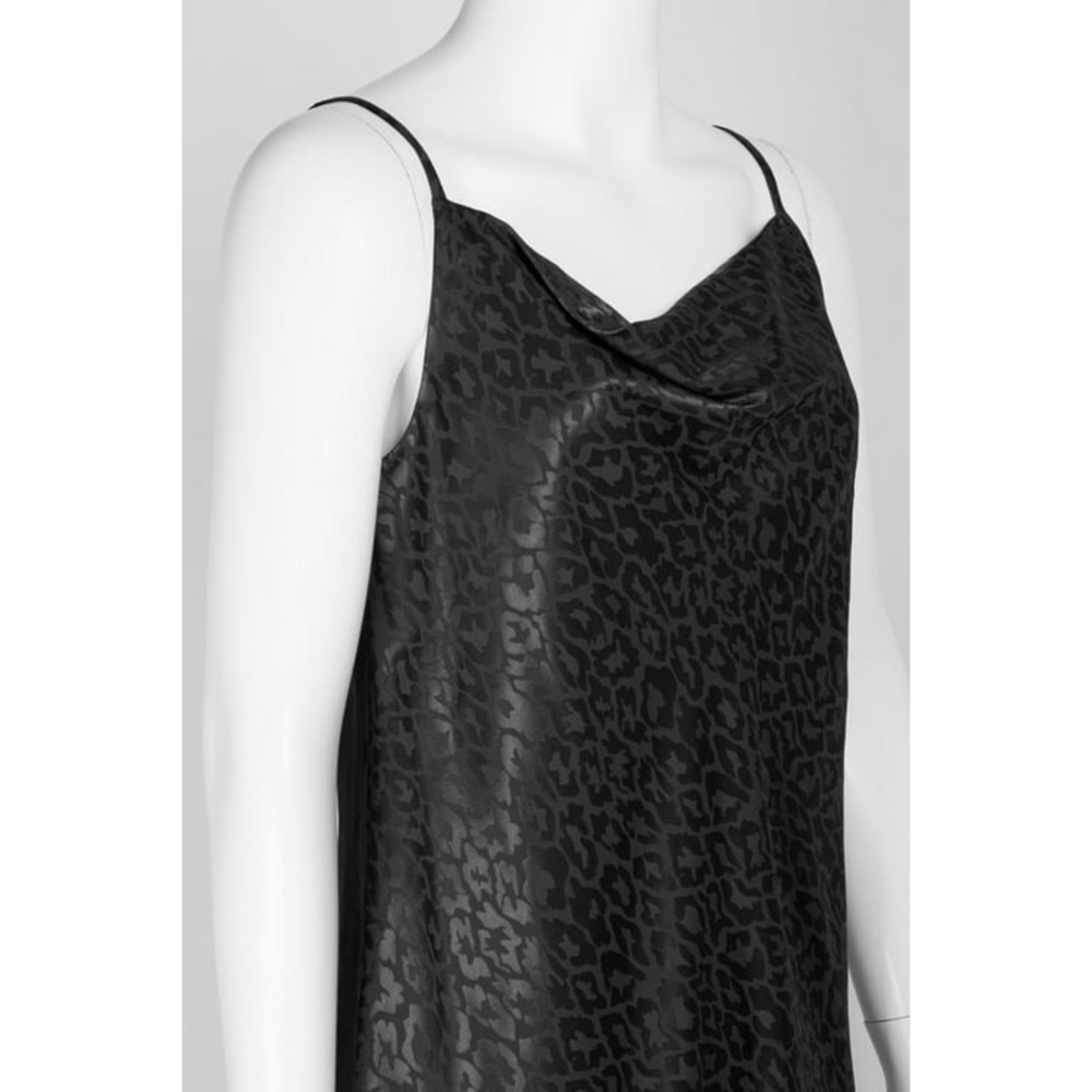 Emma & Michele Satin Black Leopard Print Spaghetti Strap Cowl Neck Slip Dress - Picture 2 of 8